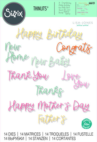 Sizzix Thinlits Die by Lisa Jones Variety Sentiments (14pcs) (666131) (DISCONTINUED) Sizzix Thinlits Die by Lisa Jones Variety Sentiments (14pcs) (666131) (DISCONTINUED)