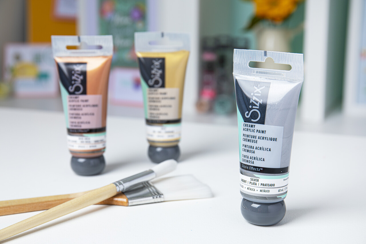 Sizzix Creamy Metallic Acrylic Paint Silver 60ml (664561) (DISCONTINUED) Sizzix Creamy Metallic Acrylic Paint Silver 60ml (664561) (DISCONTINUED)