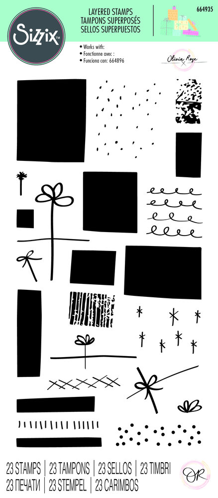 Sizzix Clear Stamps by Olivia Rose Giftwrap (23pcs) (664935) (DISCONTINUED)