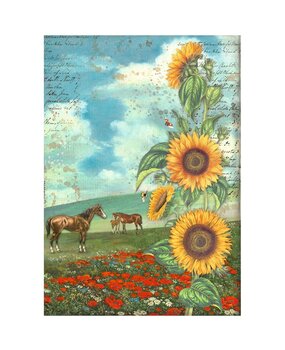 Stamperia Sunflower Art A4 Rice Paper Sunflower Art and Horses (6 pcs) (DFSA4767) (DISCONTINUED)