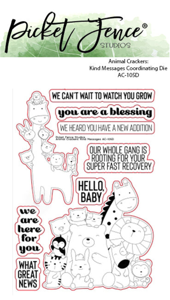 Picket Fence Studios Animal Crackers: Kind Messages 4x6 Inch Clear Stamps (AC-105) (OUTLET) Picket Fence Studios Animal Crackers: Kind Messages 4x6 Inch Clear Stamps (AC-105) (OUTLET)