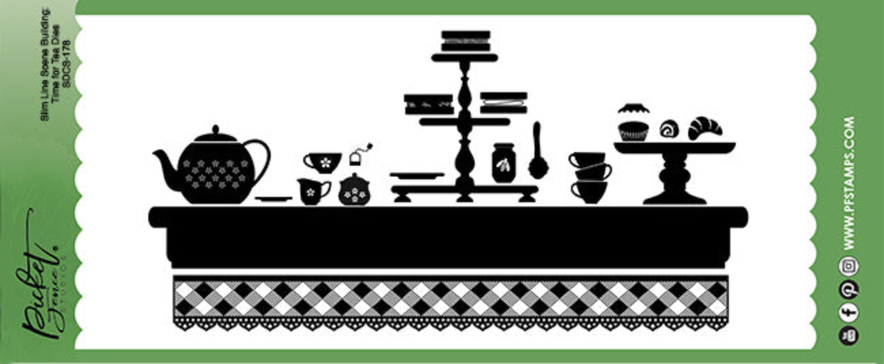 Picket Fence Studios Slim Line Scene Building: Time for Tea 4x10 Inch Metal Dies (SDCS-178) (OUTLET)
