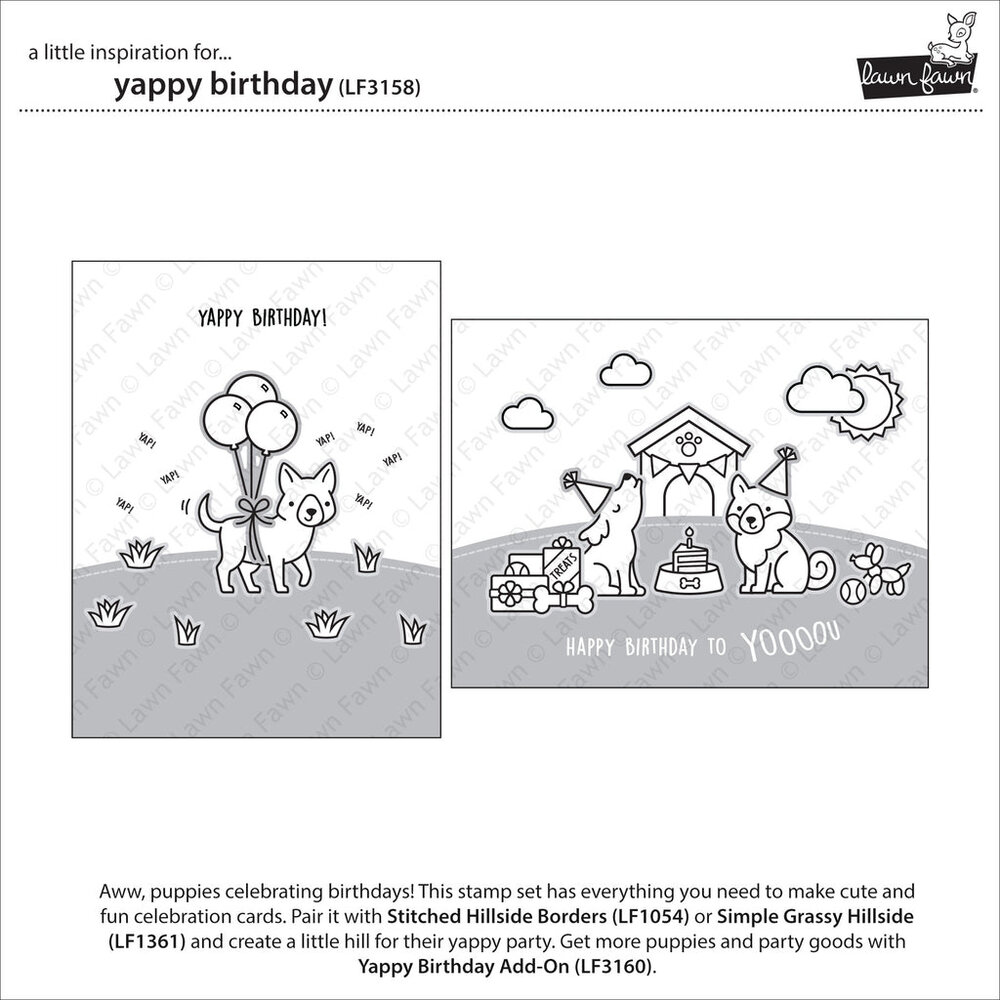 Lawn Fawn Yappy Birthday Clear Stamps (LF3158) (DISCONTINUED) Lawn Fawn Yappy Birthday Clear Stamps (LF3158) (DISCONTINUED)
