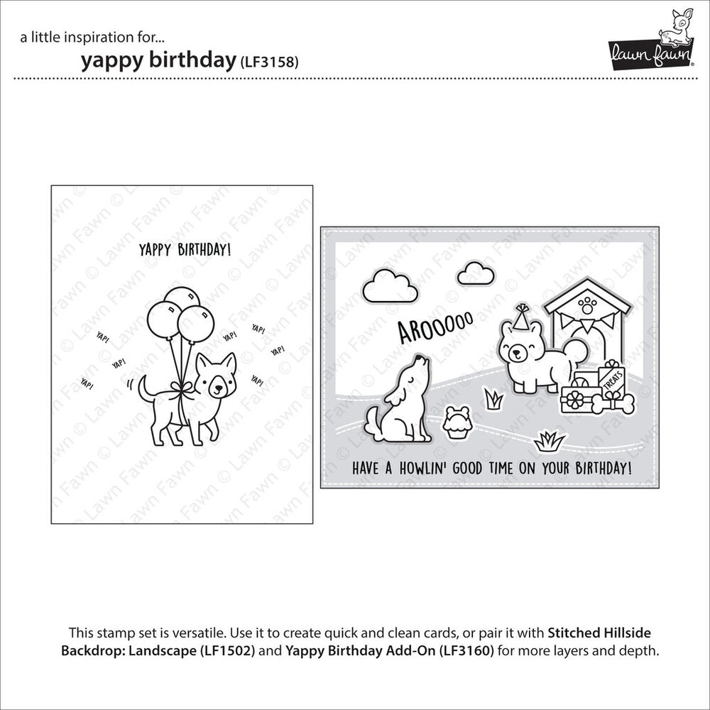 Lawn Fawn Yappy Birthday Clear Stamps (LF3158) (DISCONTINUED) Lawn Fawn Yappy Birthday Clear Stamps (LF3158) (DISCONTINUED)