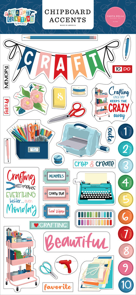 Carta Bella Happy Crafting Chipboard Accents (CBHCR157021) (OUTLET)