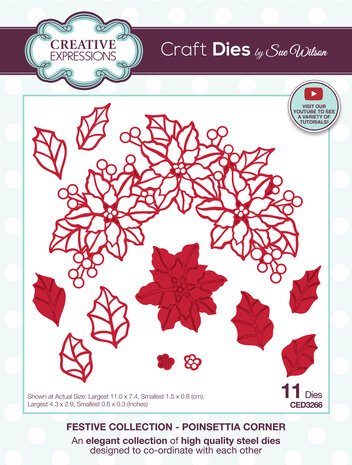 Creative Expressions Sue Wilson Craft Die Festive Poinsettia Corner (CED3266) (OUTLET)