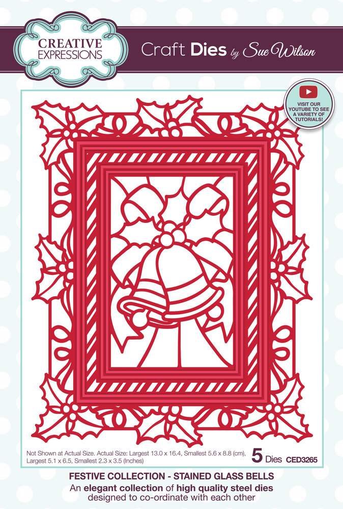 Creative Expressions Sue Wilson Craft Die Festive Stained Glass Bells (CED3265) (OUTLET)