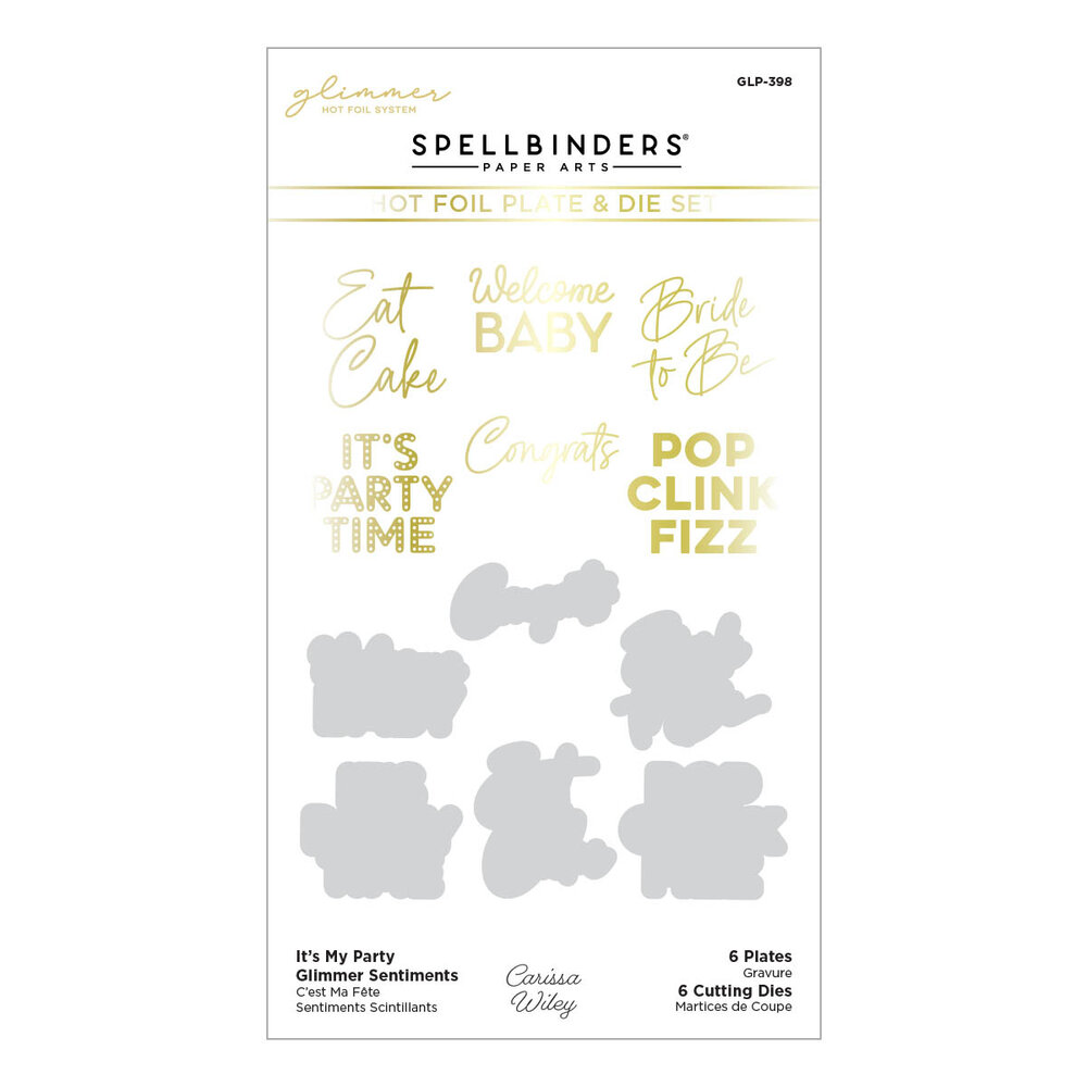 Spellbinders It's My Party Glimmer Sentiments Hot Foil Plate & Die Set (GLP-398) (OUTLET)