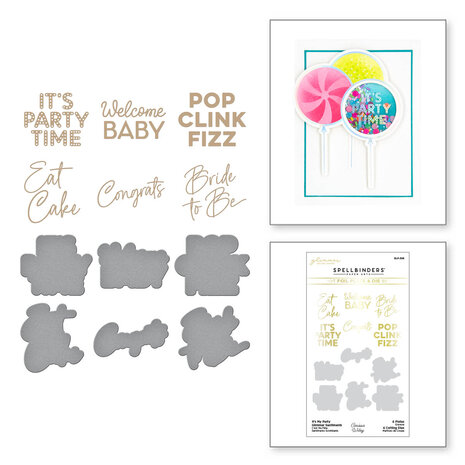 Spellbinders It's My Party Glimmer Sentiments Hot Foil Plate & Die Set (GLP-398) (OUTLET)