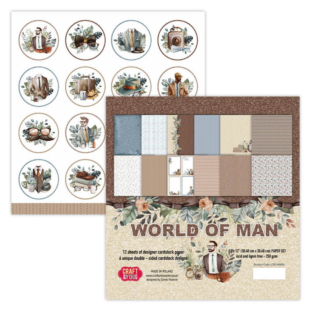 Craft & You Design World of Man 12x12 Inch Paper Set 250gsm (12sheets) (CPS-WM30-12) (DISCONTINUED)