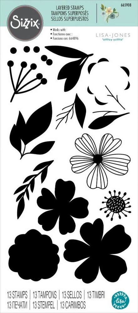 Sizzix Layered Stamps by Lisa Jones Blossoms (13pcs) (665908) (DISCONTINUED)