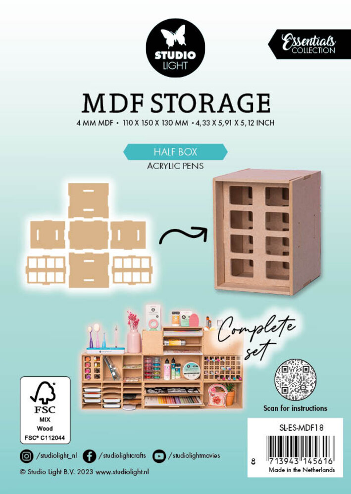 Studio Light MDF Storage Half Box Acrylic Pens (SL-ES-MDF18) (OUTLET) Studio Light MDF Storage Half Box Acrylic Pens (SL-ES-MDF18) (OUTLET)