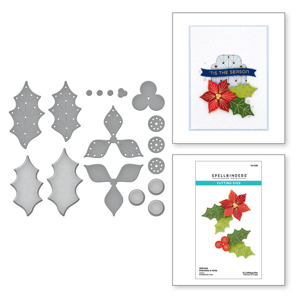 Spellbinders Stitched Poinsettia & Holly Etched Dies (S4-1299)
