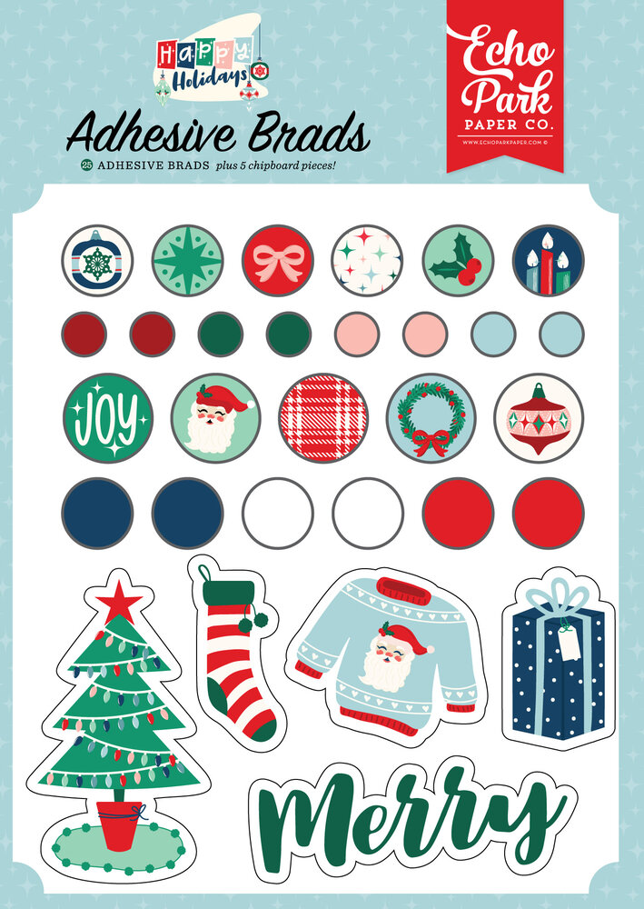 Echo Park Happy Holidays Adhesive Brads (HPH327020) (DISCONTINUED)