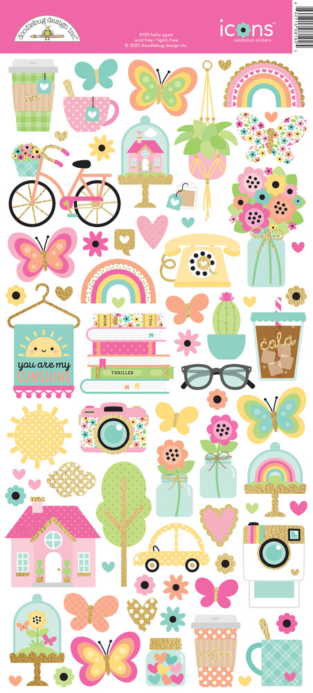 Doodlebug Design Hello Again Icons Stickers (8192) (OUTLET)
