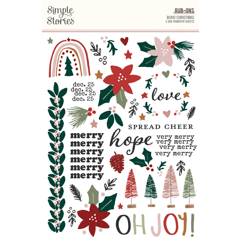 Simple Stories Boho Christmas Rub-ons (20624) (OUTLET)