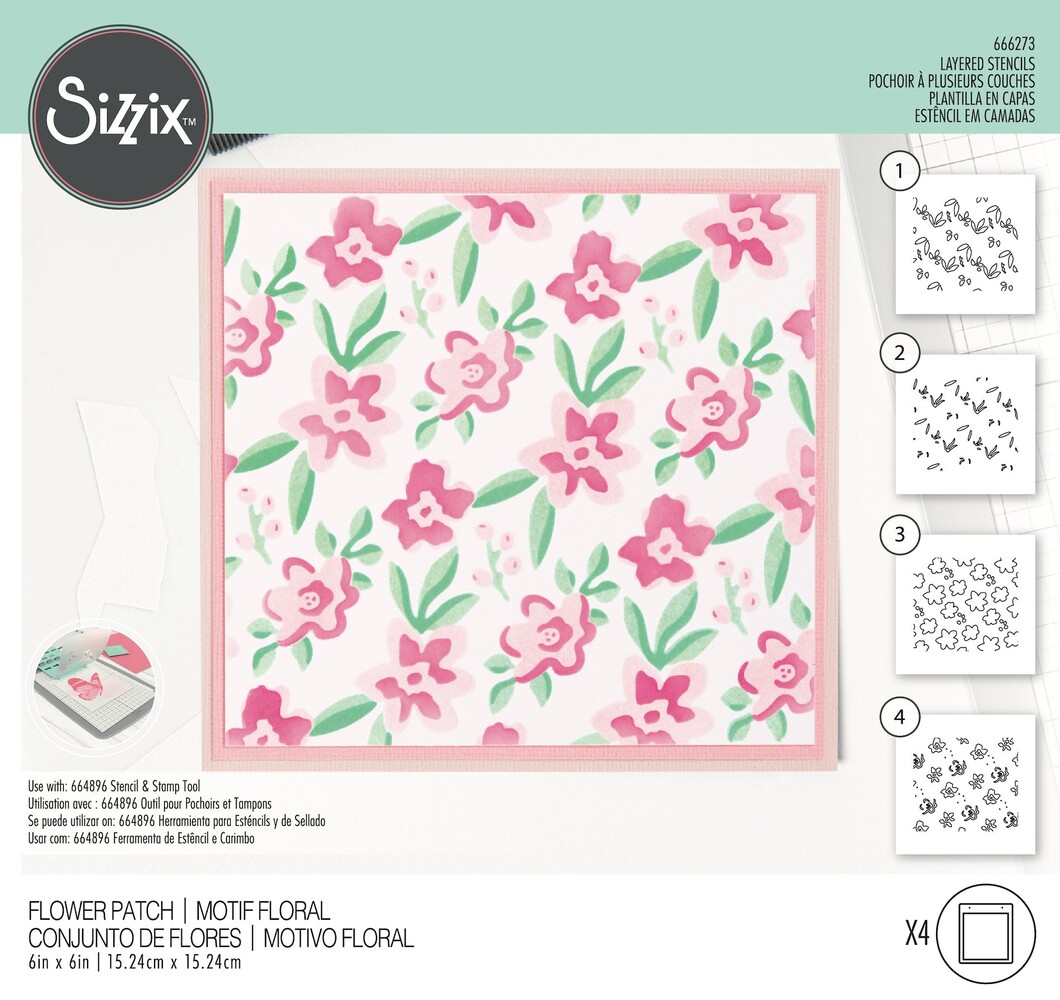 Sizzix Layered Stencils by Alexis Trimble Flower Patch (4pcs) (666273) (DISCONTINUED)