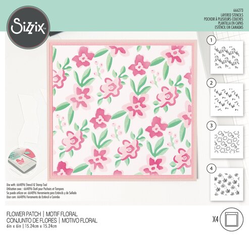 Sizzix Layered Stencils by Alexis Trimble Flower Patch (4pcs) (666273) (DISCONTINUED)