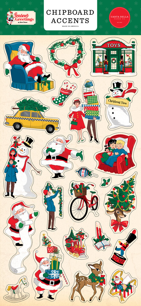 Carta Bella Season's Greetings Chipboard Accents (CBSG329021) (OUTLET)