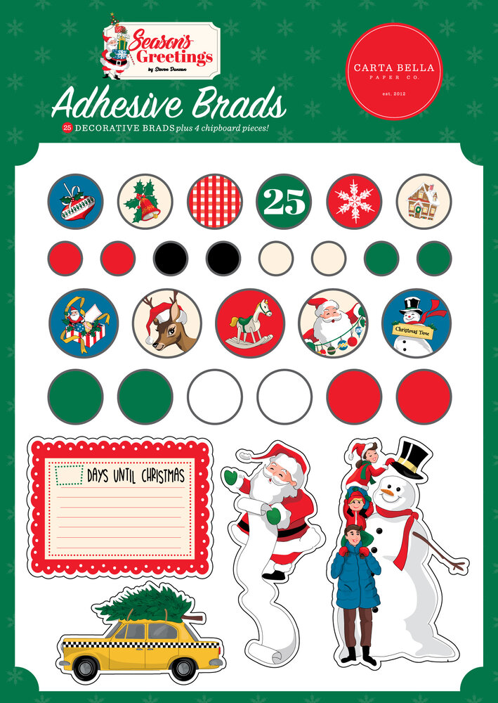 Carta Bella Season's Greetings Adhesive Brads (CBSG329020) (OUTLET)
