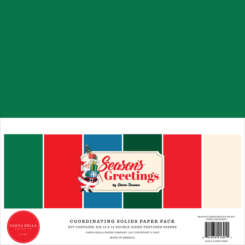 Carta Bella Season's Greetings 12x12 Inch Coordinating Solids Paper Pack (CBSG329015) (DISCONTINUED)