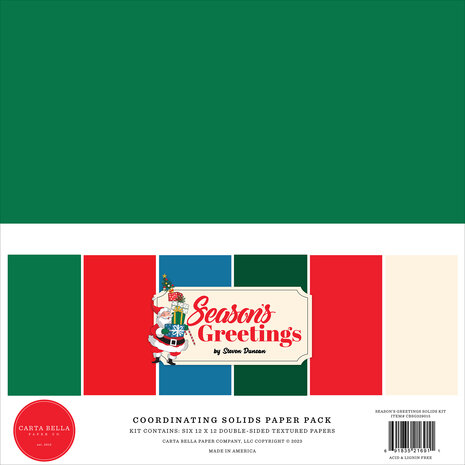 Carta Bella Season's Greetings 12x12 Inch Coordinating Solids Paper Pack (CBSG329015) (DISCONTINUED)