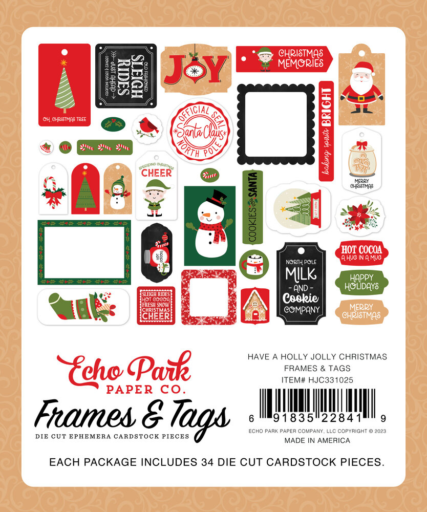 Echo Park Have A Holly Jolly Christmas Frames & Tags (HJC331025) (DISCONTINUED)