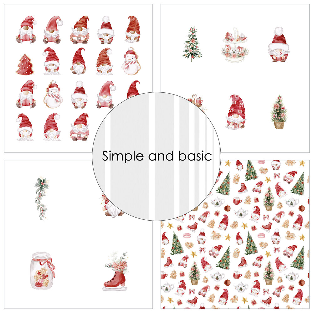 Simple and Basic Christmas Gnomes 12x12 Inch Paper Pack (SBP723) (DISCONTINUED)