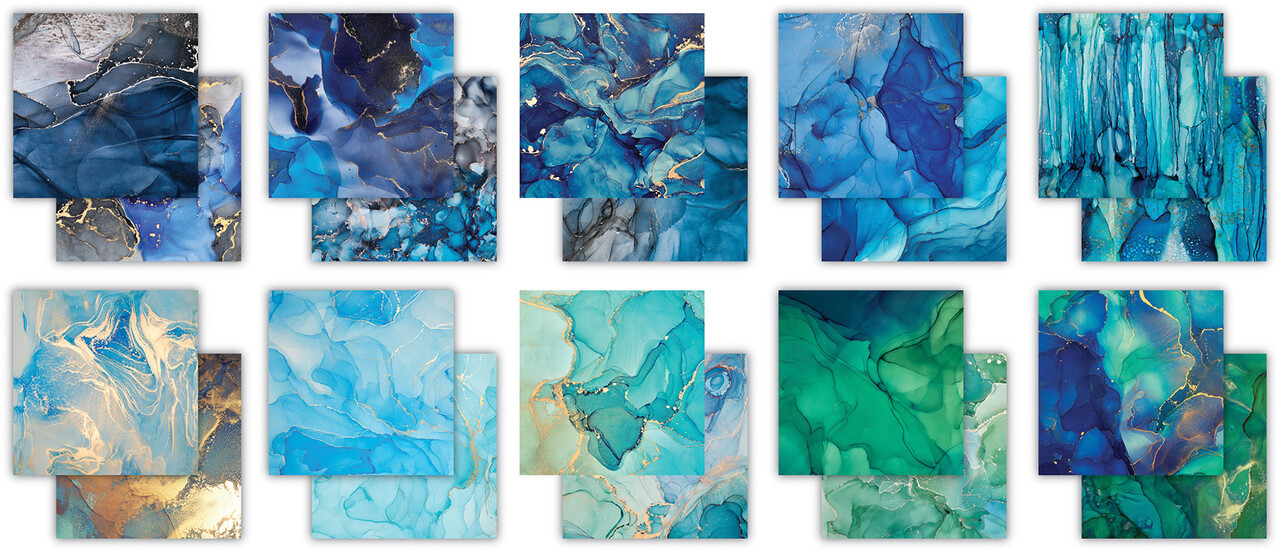 Craft Consortium Essential Craft Papers 8x8 Inch Paper Pad Ink Drops Ocean (CCEPAD018E)