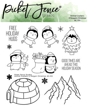 Picket Fence Studios Animal Crackers A Penguin Christmas 4x4 Inch Clear Stamps (AC-103) (OUTLET)