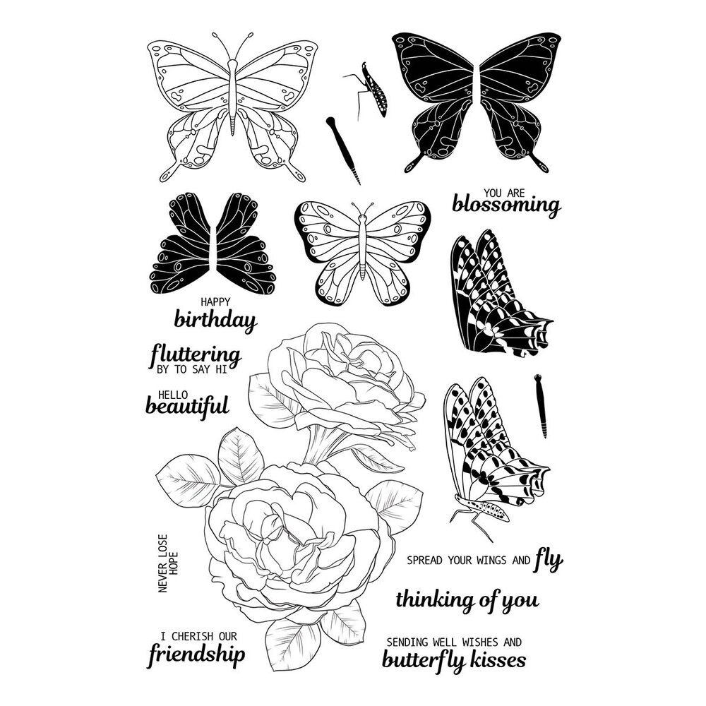 Ranger Simon Hurley create. Photopolymer Stamps 6x9 Inch Butterfly Kisses (HUR80701) (DISCONTINUED)