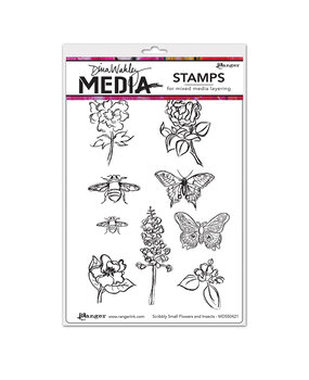 Ranger Dina Wakley MEdia Cling Stamps Scribbly Flowers & Insects (MDR50421) (DISCONTINUED)