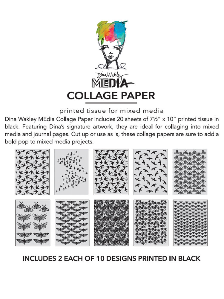 Ranger Dina Wakley MEdia Collage Paper Flying Things (2x10pcs) (MDA81814) (DISCONTINUED)