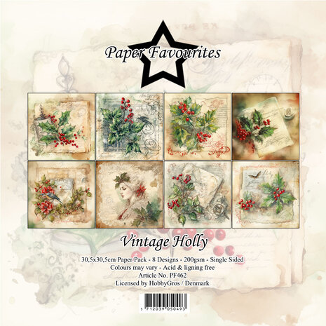 Paper Favourites Vintage Holly 12x12 Inch Paper Pack (PF462) (DISCONTINUED) Paper Favourites Vintage Holly 12x12 Inch Paper Pack (PF462) (DISCONTINUED)