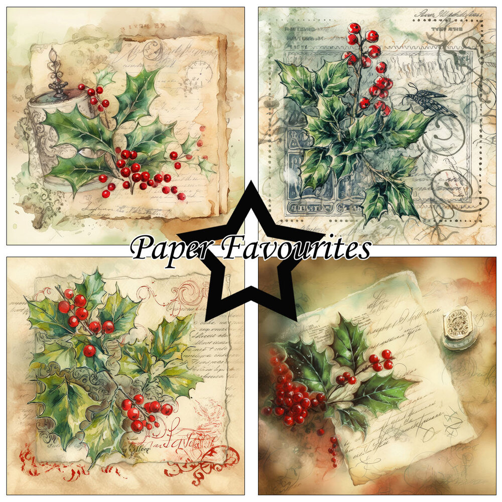 Paper Favourites Vintage Holly 12x12 Inch Paper Pack (PF462) (DISCONTINUED) Paper Favourites Vintage Holly 12x12 Inch Paper Pack (PF462) (DISCONTINUED)