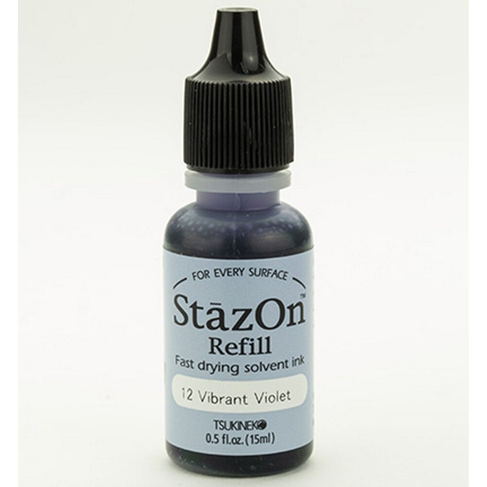 Encre StazOn Rechargeable 15 Ml - Couleur Violet Vibrant, Pour Surfaces Non Poreuses (plastique, Métal, Cuir…) - Applicateur Intégré