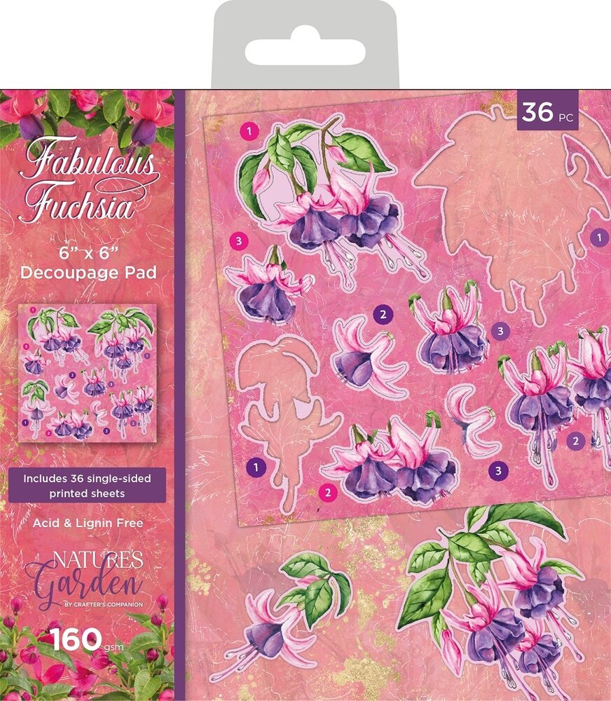 Crafter's Companion Fabulous Fuchsia 6x6 Inch Decoupage Pad (NGA-FF-DPAD6) (OUTLET)