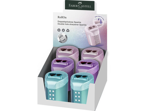Faber Castell RollOn Sparkle Sharpener Double Hole Pink/Violet/Ocean Metallic (6pcs) (FC-183900) (DISCONTINUED) Faber Castell RollOn Sparkle Sharpener Double Hole Pink/Violet/Ocean Metallic (6pcs) (FC-183900) (DISCONTINUED)