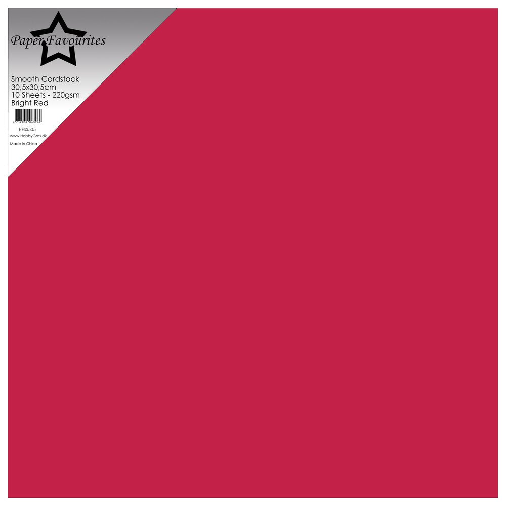 Paper Favourites Bright Red 12x12 Inch Smooth Cardstock 220gsm (10pcs) (PFSS505)