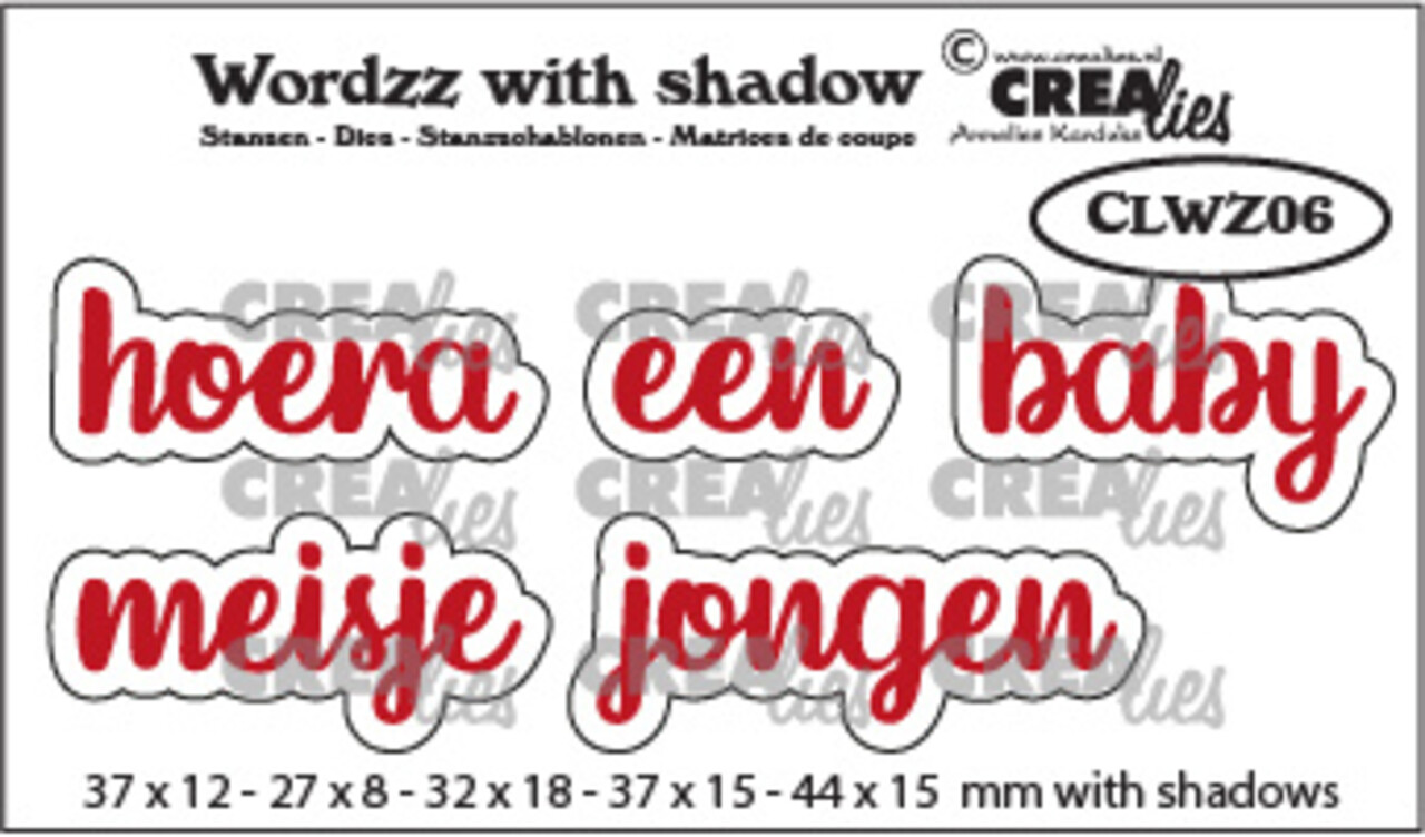 Crealies Wordzz With Shadow Stansen Dutch No. 6 Hoera Een Baby/Meisje/Jongen (CLWZ06)