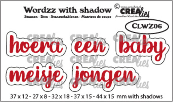Crealies Wordzz With Shadow Stansen Dutch No. 6 Hoera Een Baby/Meisje/Jongen (CLWZ06)