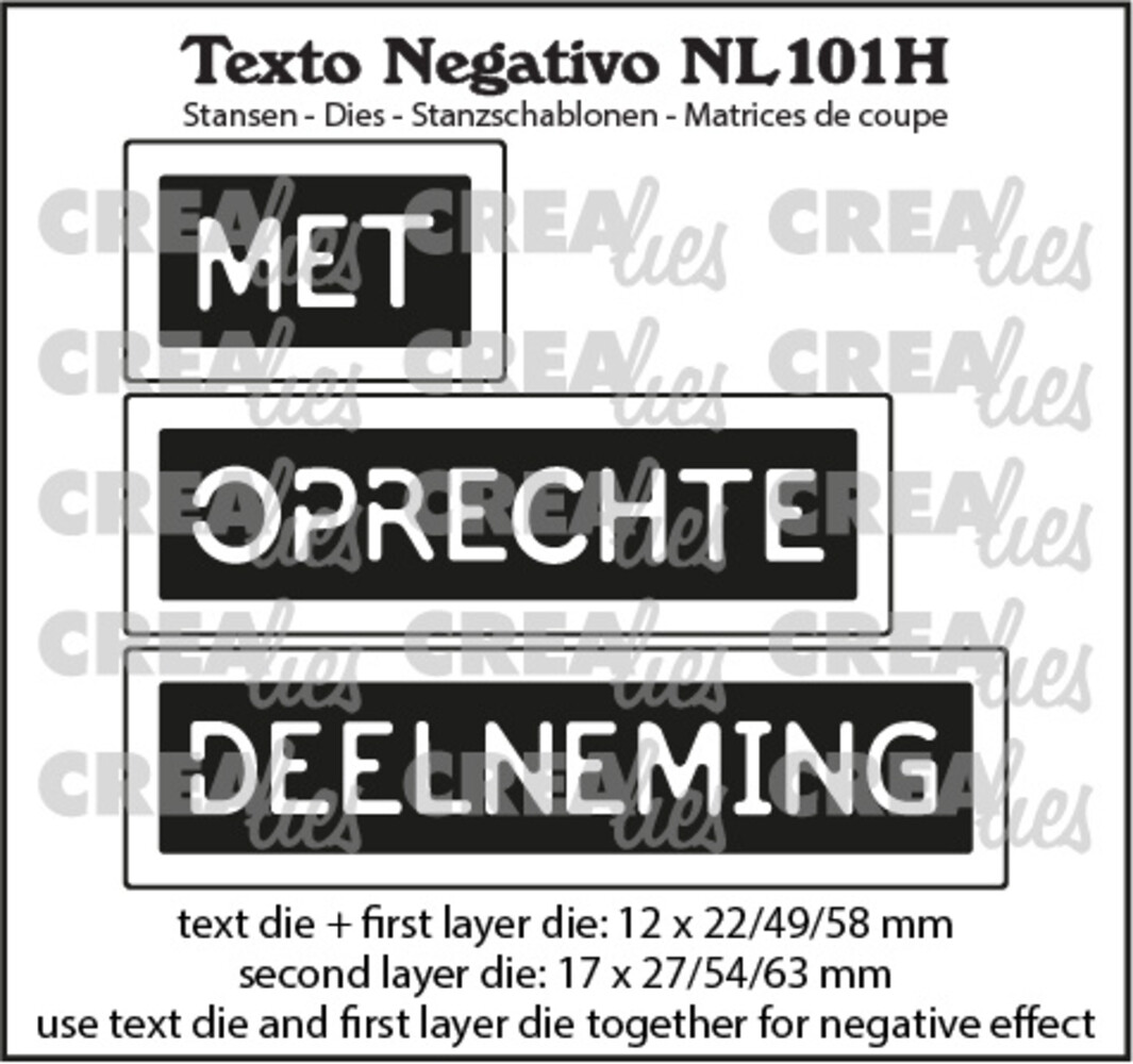 Crealies Texto Negativo Stansen Dutch No. 101H Met Oprechte Deelneming (NL101H)