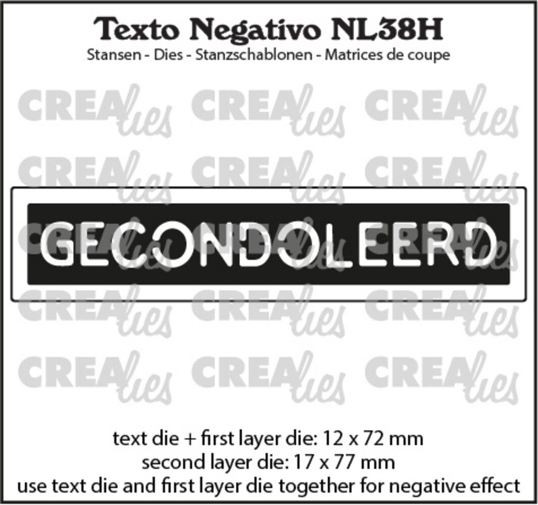 Crealies Texto Negativo Dies Dutch No. 38H Gecondoleerd (NL38H) Crealies Texto Negativo Dies Dutch No. 38H Gecondoleerd (NL38H)
