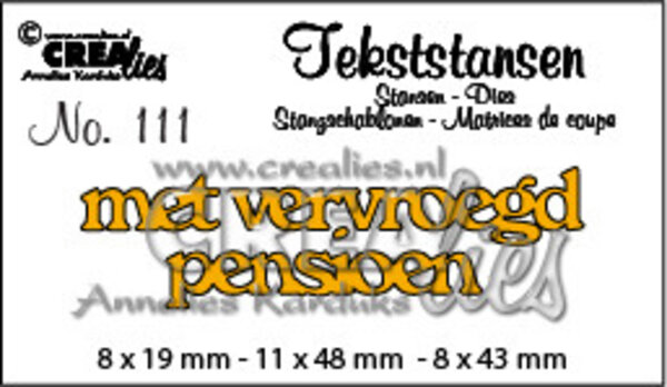 Crealies Text Dies Dutch No. 111 Met Vervroegd Pensioen (CLTS111) Crealies Text Dies Dutch No. 111 Met Vervroegd Pensioen (CLTS111)