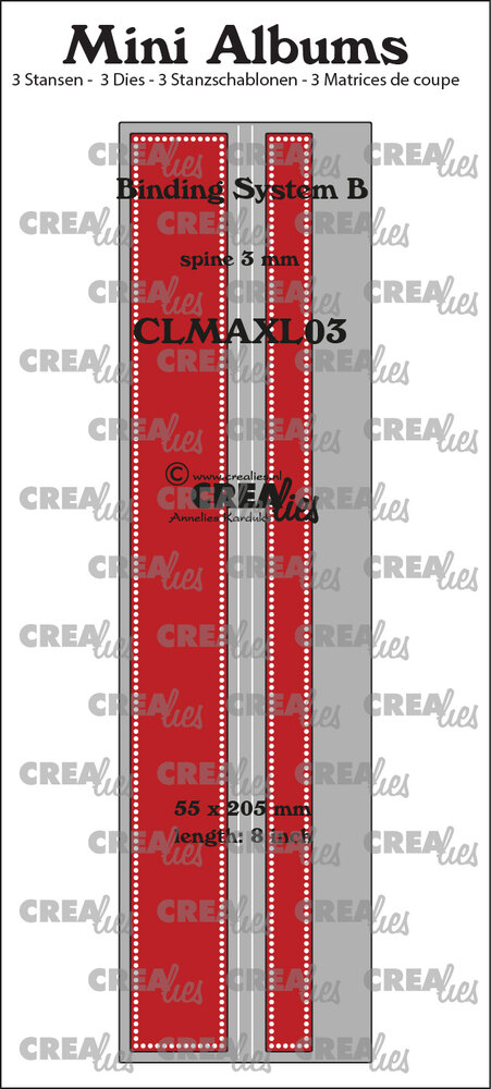Crealies Mini Albums XL Bindsysteem B (Rug 3 mm) Met Stippenlijn (CLMAXL03) Crealies Mini Albums XL Bindsysteem B (Rug 3 mm) Met Stippenlijn (CLMAXL03)