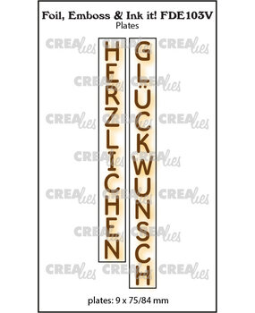 Crealies Foil Emboss & Ink It! Plate German No. 103V Herzlichen Glückwunsch (FDE103V)