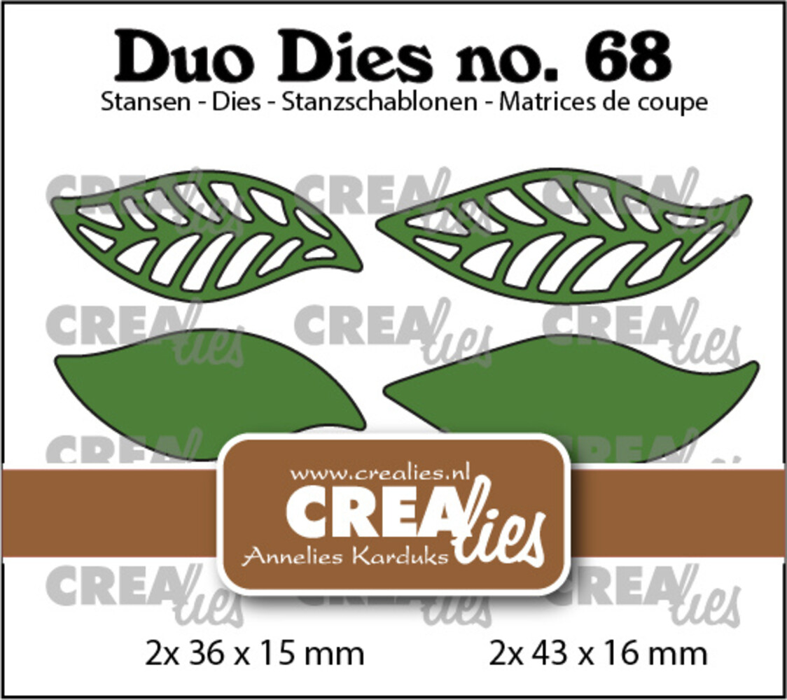 Crealies Duo Dies No. 68 Leaves 19, Solid + Open (CLDD68)