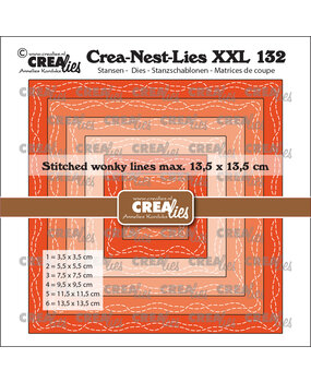 Crealies Crea-Nest-Lies XXL Stansen No. 132 Vierkanten Met 2 Slingerende Stiklijnen (CLNestXXL132)