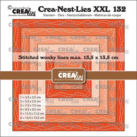 Crealies Crea-Nest-Lies XXL Stansen No. 132 Vierkanten Met 2 Slingerende Stiklijnen (CLNestXXL132) Crealies Crea-Nest-Lies XXL Stansen No. 132 Vierkanten Met 2 Slingerende Stiklijnen (CLNestXXL132)