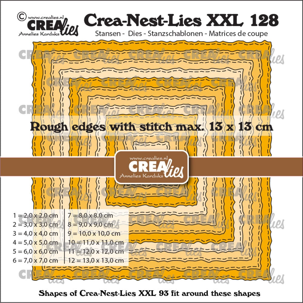 Crealies Crea-Nest-Lies XXL Dies No. 128 Squares with Rough Edges and Stitchlines (CLNestXXL128) Crealies Crea-Nest-Lies XXL Dies No. 128 Squares with Rough Edges and Stitchlines (CLNestXXL128)